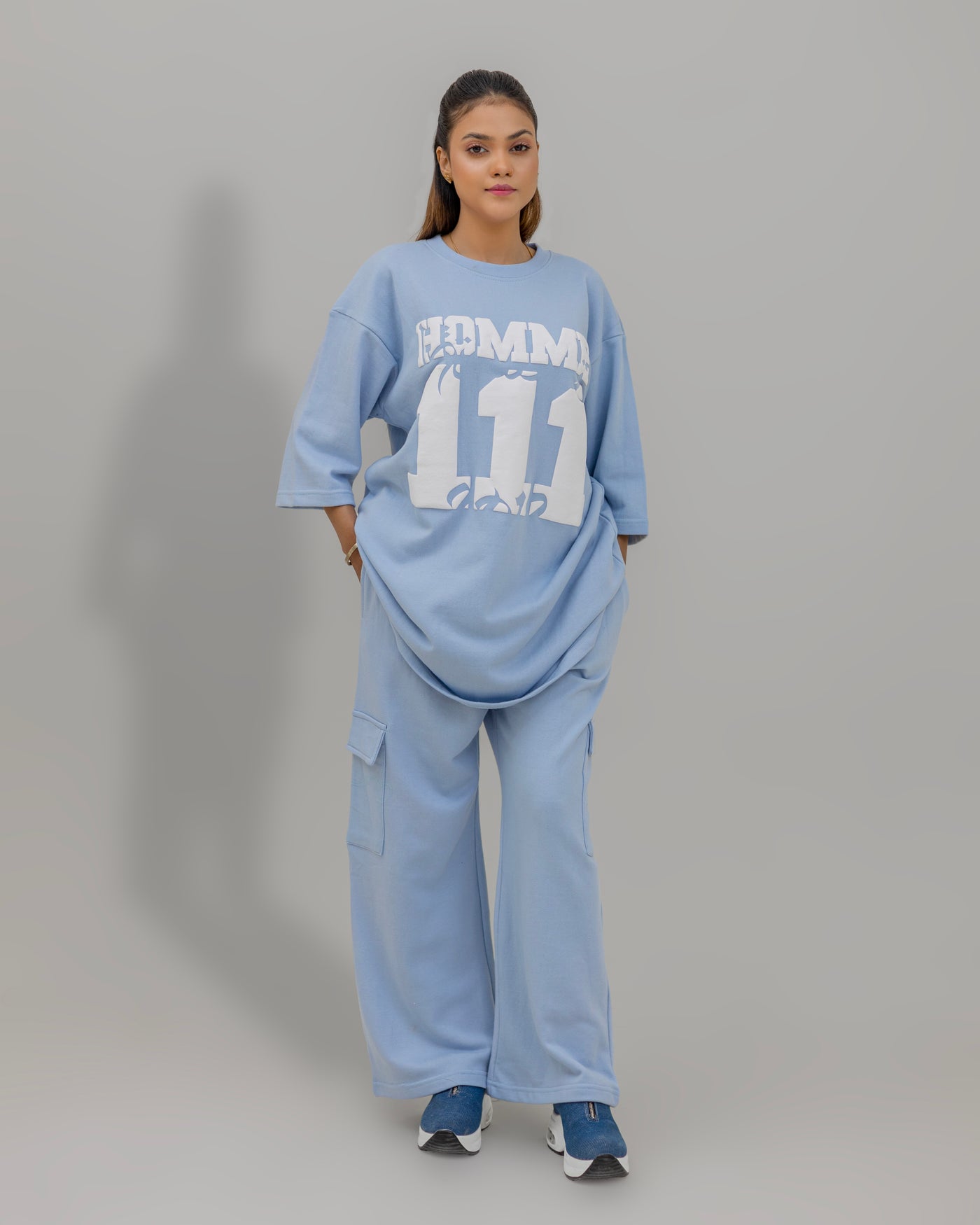 Blue Hazy Co-ord Set - “Homme 111” Chest Print