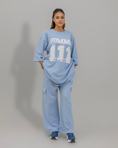 Blue Hazy Co-ord Set - “Homme 111” Chest Print