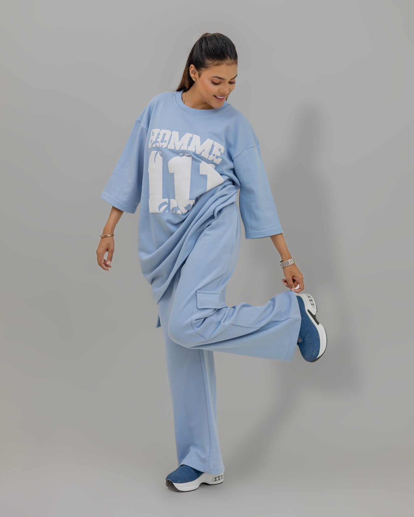Blue Hazy Co-ord Set - “Homme 111” Chest Print