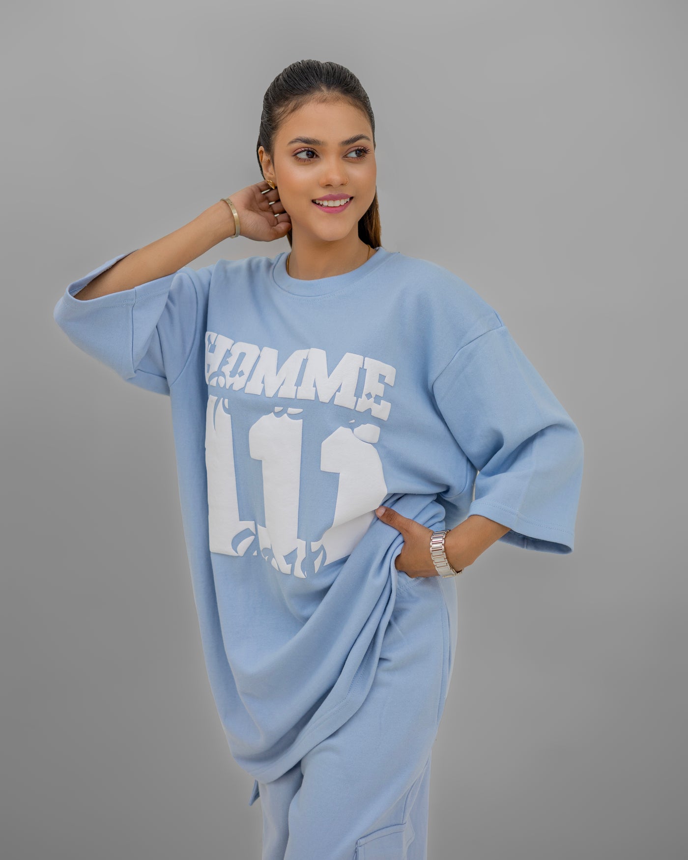 Blue Hazy Co-ord Set - “Homme 111” Chest Print
