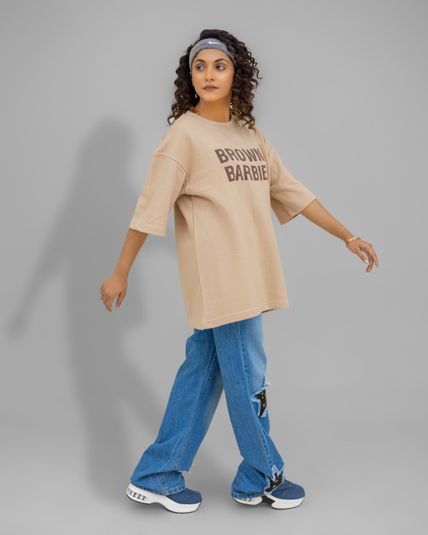 Latte Luxe Oversized Tee - “Brown Barbie” Chest Print
