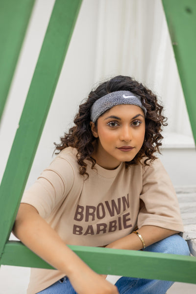 Latte Luxe Oversized Tee - “Brown Barbie” Chest Print