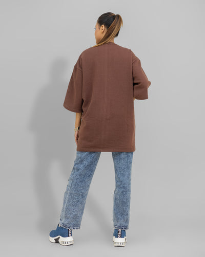 Chocolate Brown Oversized Tee –  “Brown Barbie” Chest Print