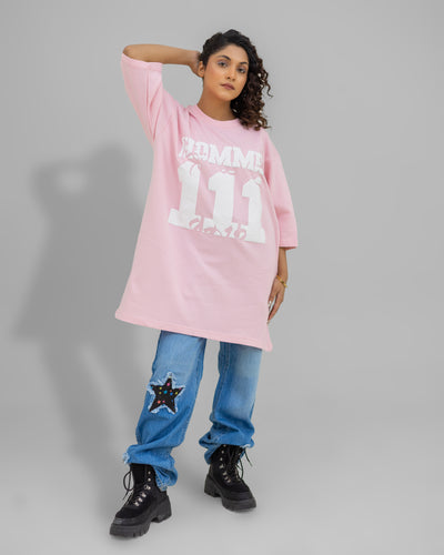 Pink Bloom – Oversized Tee with “Homme 111” Chest Print