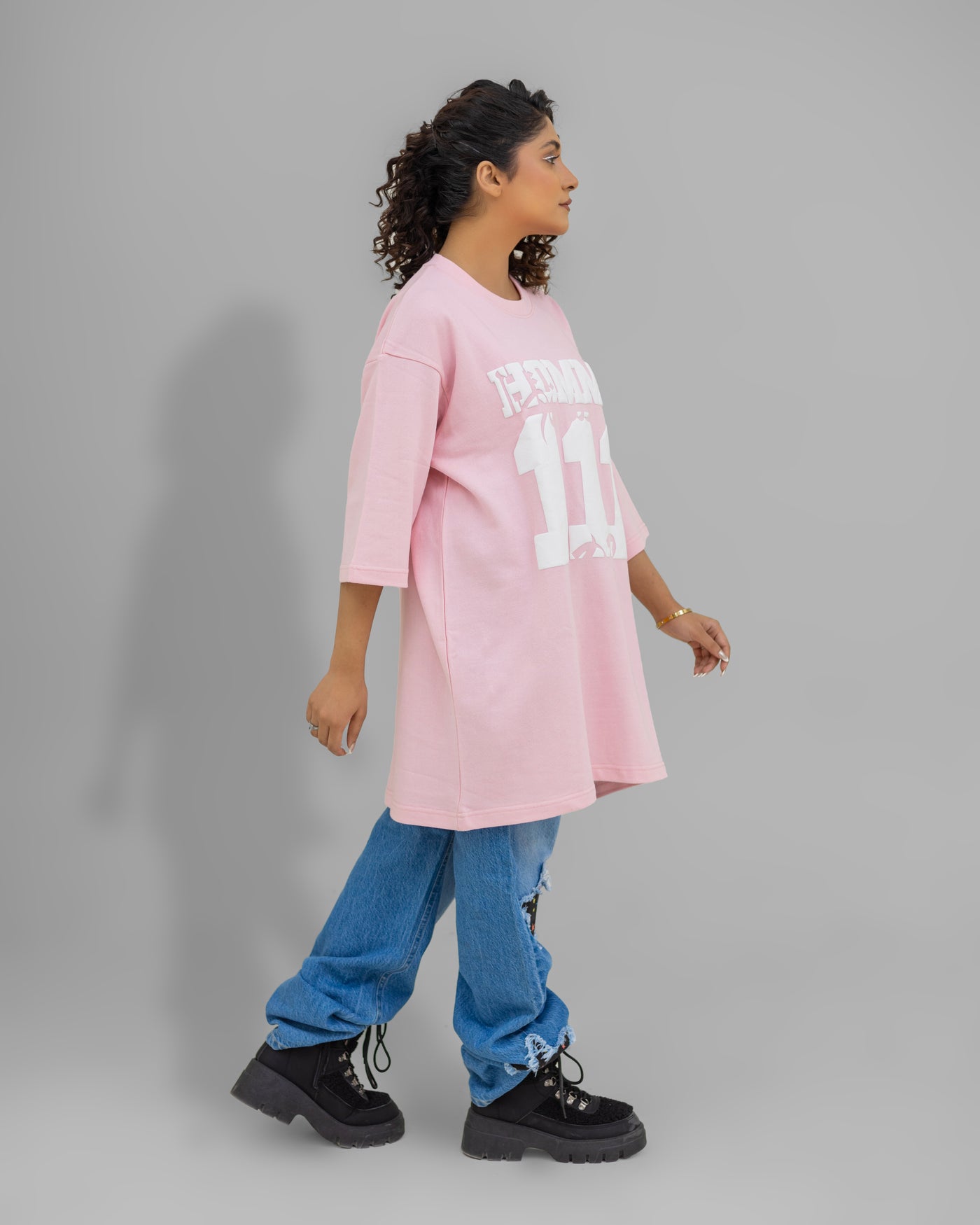Pink Bloom – Oversized Tee with “Homme 111” Chest Print