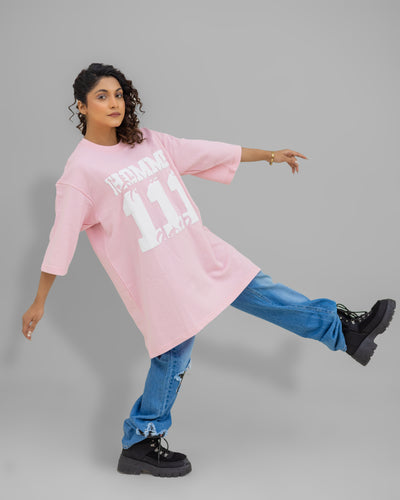 Pink Bloom – Oversized Tee with “Homme 111” Chest Print